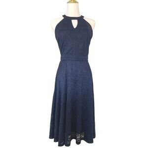 ZAPAKA Women's Navy Blue Lace Halter Keyhole Midi Dress Size Small